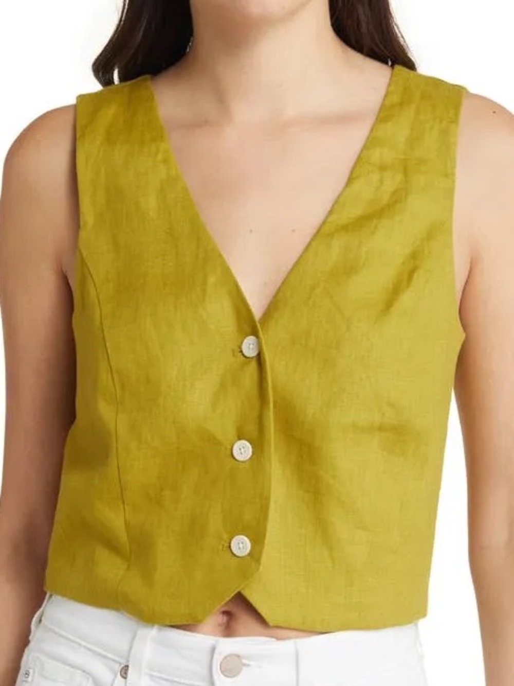 🌿 Madewell 100% Linen Button Front Vest Green Size 6